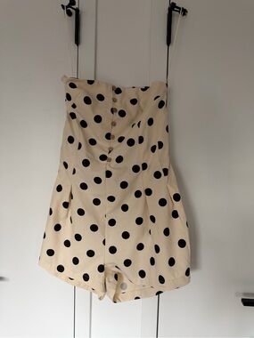 VICI Polka Dot Cream Strapless Romper Shorts